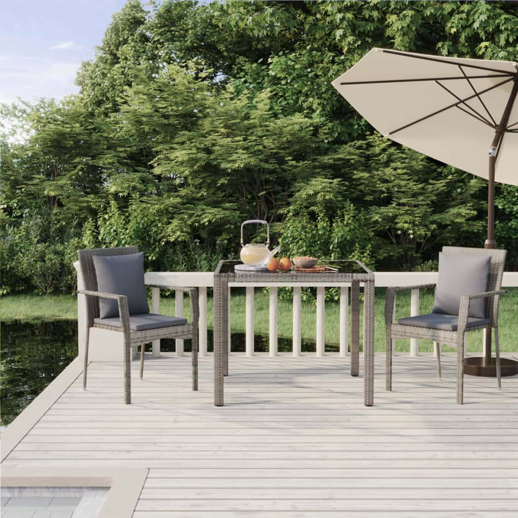 3-piece garden dining set with cushions gray poly rattan