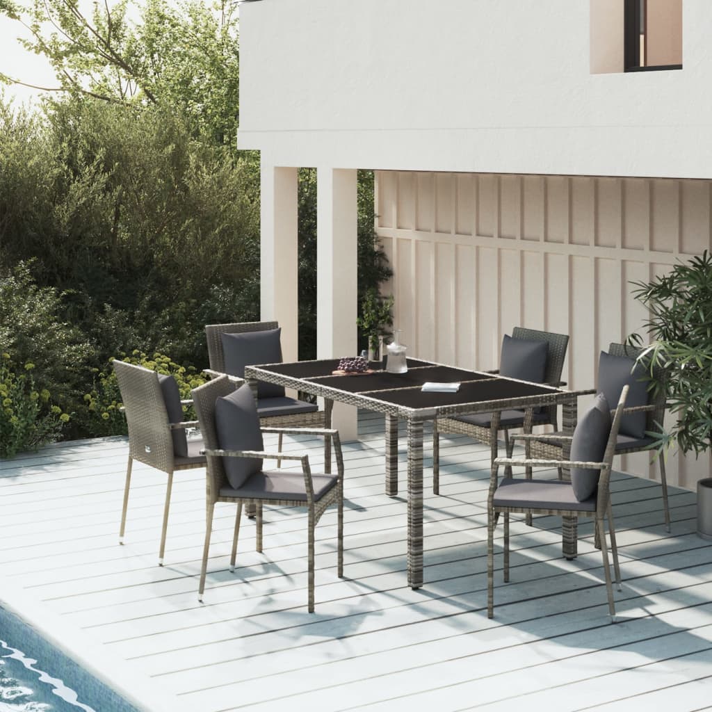 7-piece garden dining set with cushions gray poly rattan