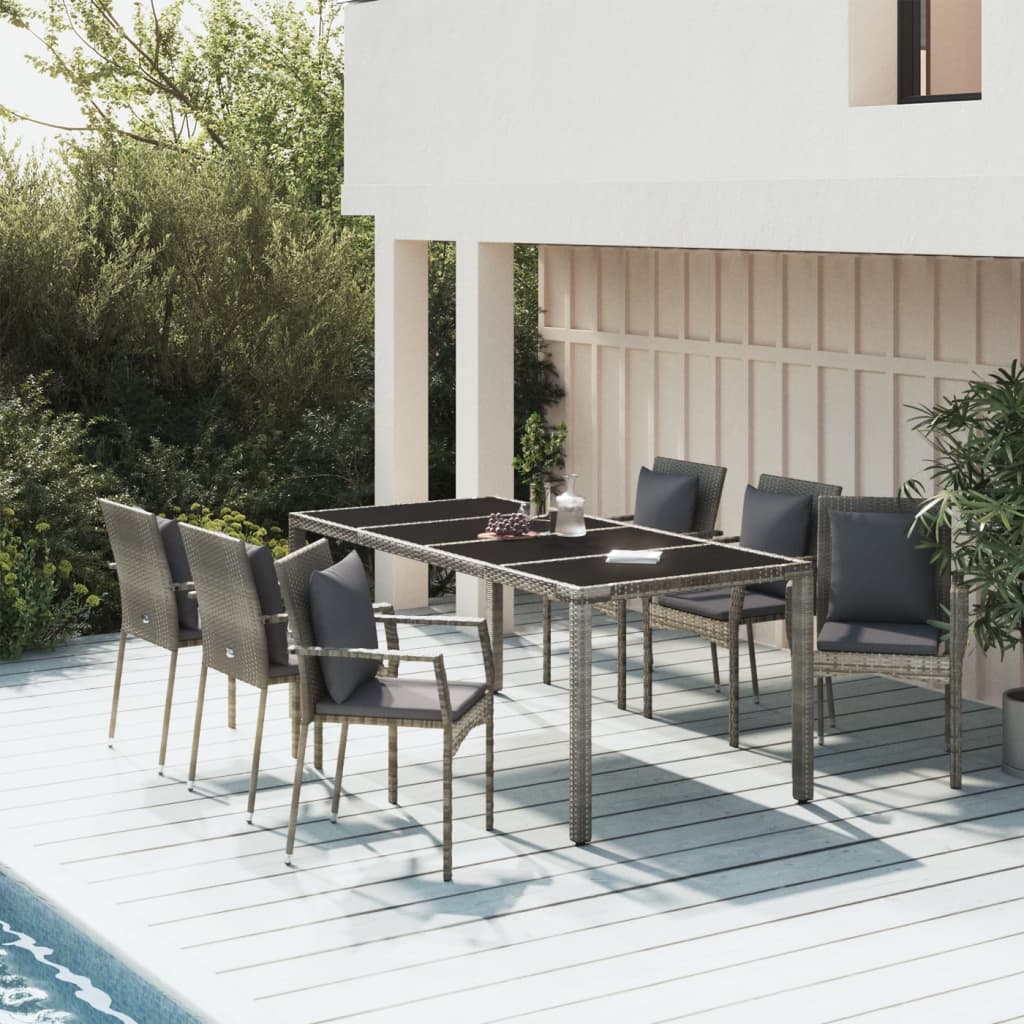 7-piece garden dining set with cushions gray poly rattan