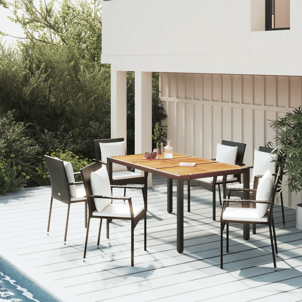 5-piece garden dining set with cushions black poly rattan