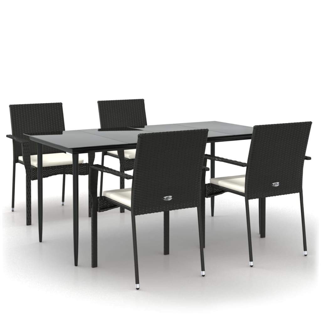 5-tlg. Garten-Essgruppe mit Kissen Schwarz Poly Rattan