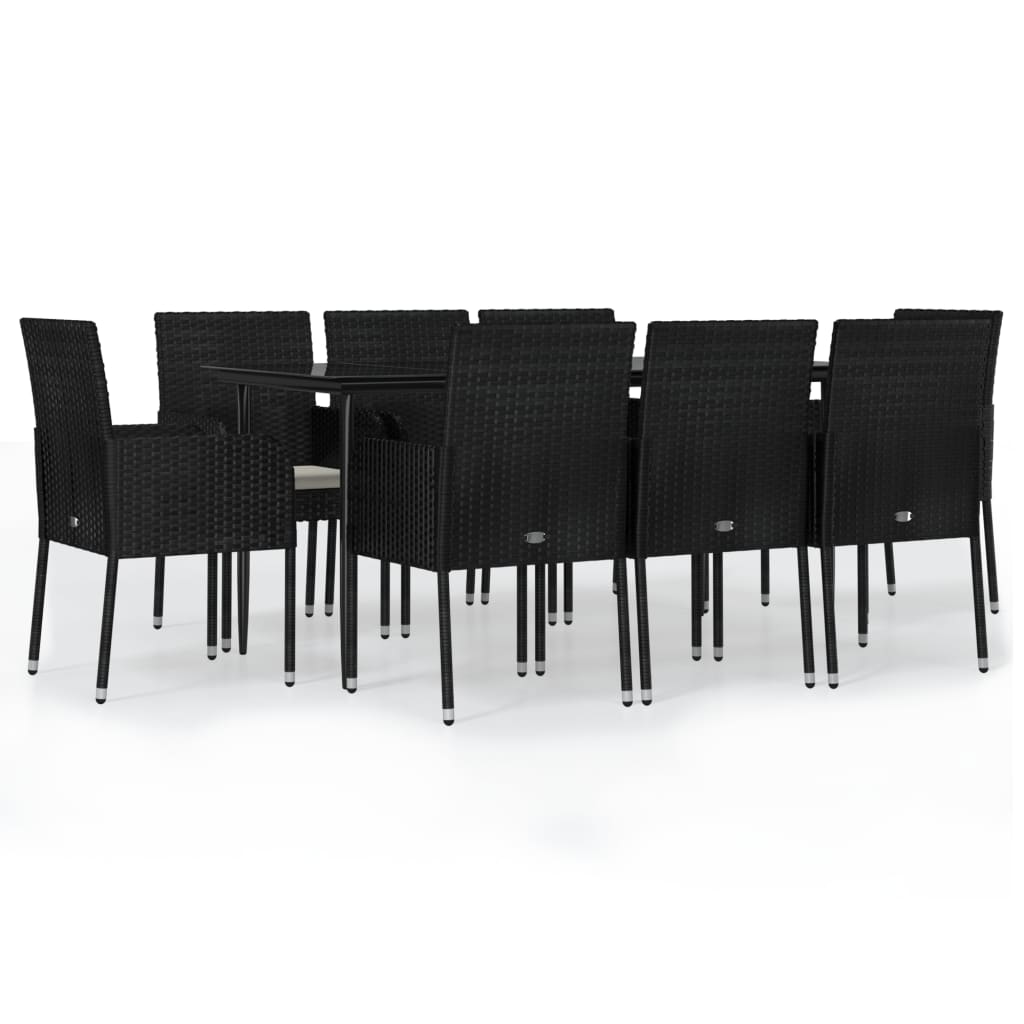 9-tlg. Garten-Essgruppe mit Kissen Schwarz Poly Rattan