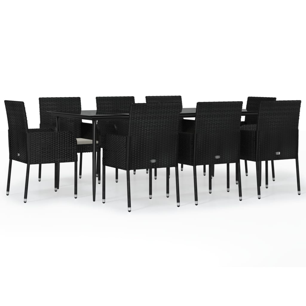 9-tlg. Garten-Essgruppe mit Kissen Schwarz Poly Rattan