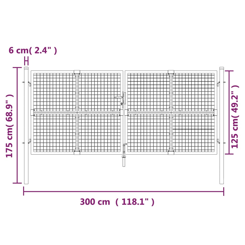 Gitter-Gartentor Anthrazit 300 x 125 cm Verzinkter Stahl
