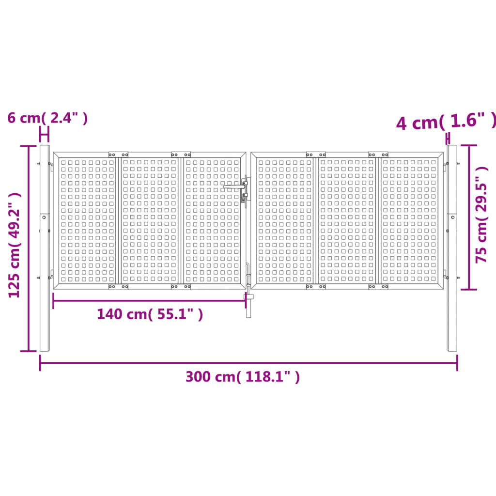 Gartentor Anthrazit 300x125 cm Stahl