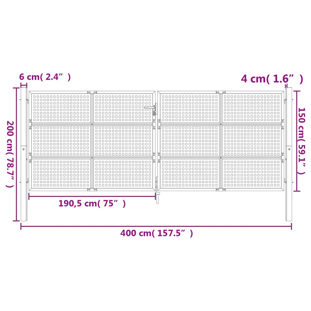 Gartentor Anthrazit 400x150 cm Stahl