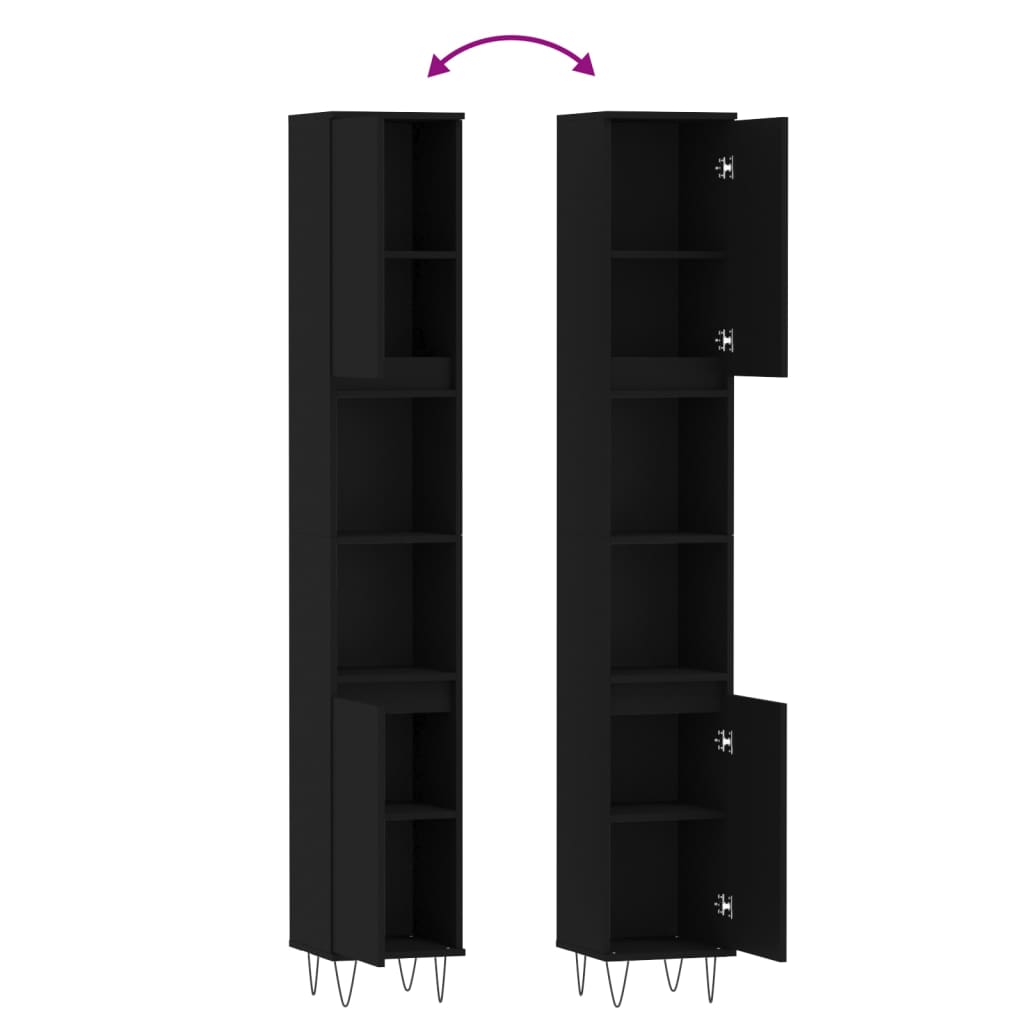 Bathroom cabinet black 30x30x190 cm made of wood