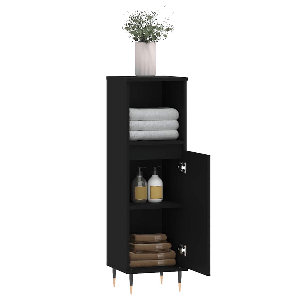 Bathroom Cabinet Black 30x30x100 cm Wood Material