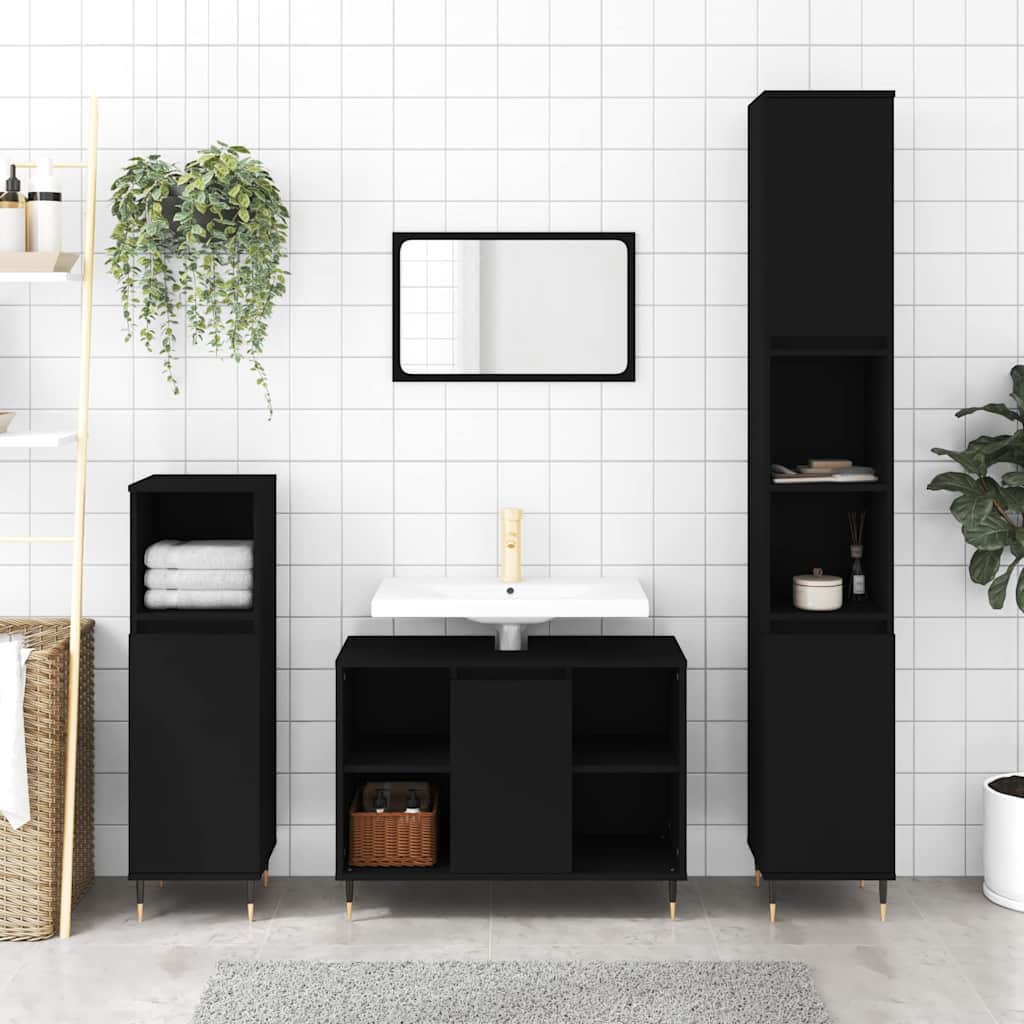 Bathroom Cabinet Black 30x30x100 cm Wood Material