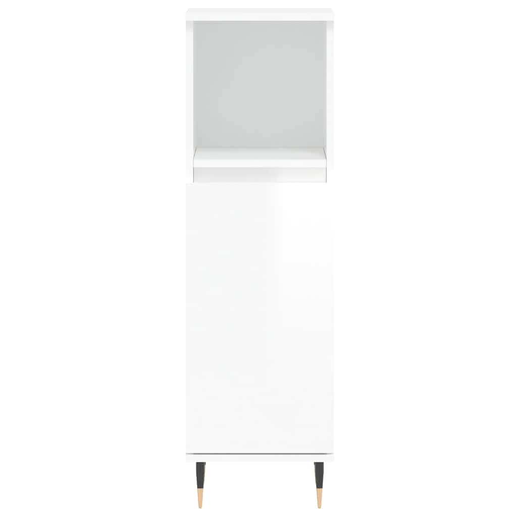 Bathroom Cabinet High Gloss White 30x30x100 cm Wood Material