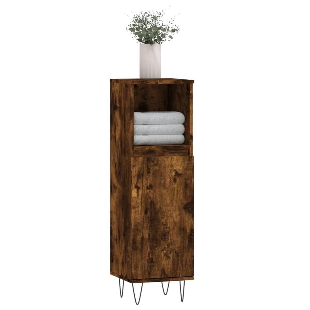 Bathroom Cabinet Smoked Oak 30x30x100 cm Wood Material