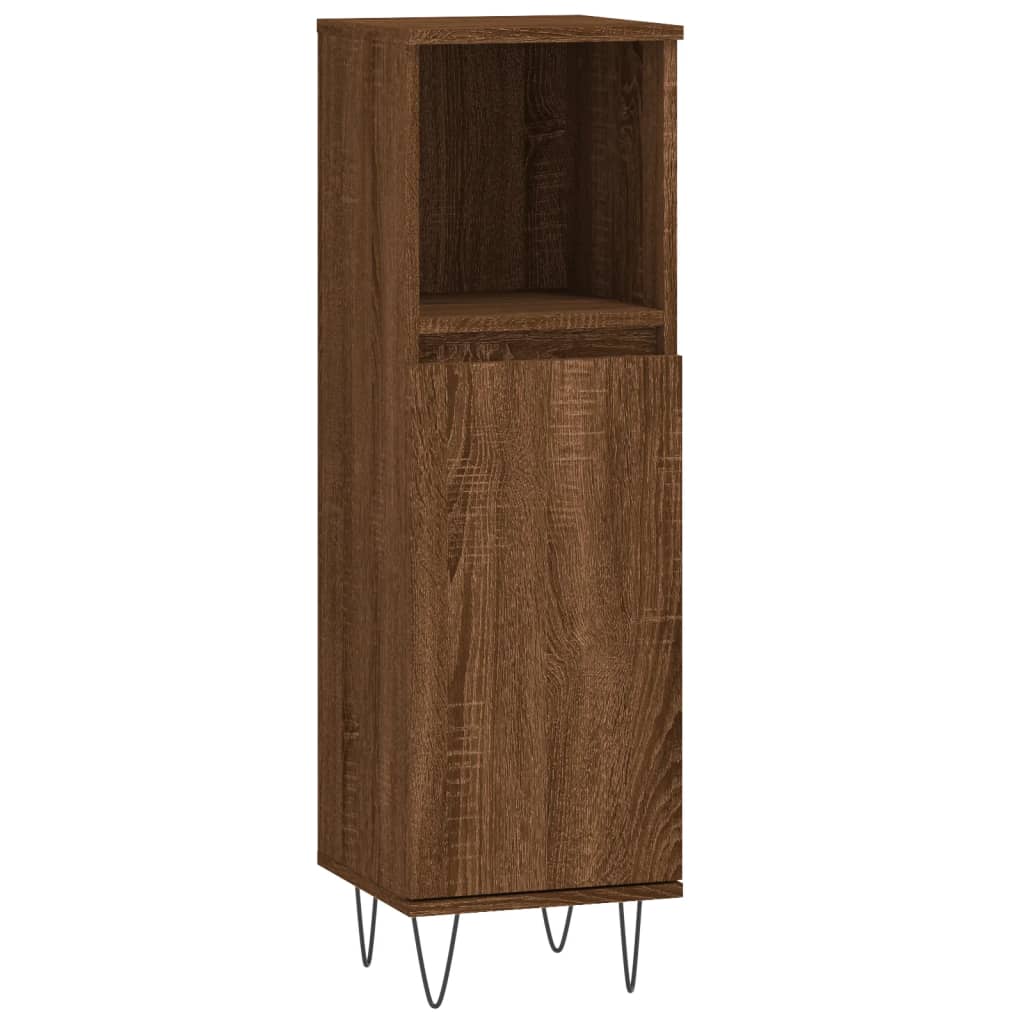 Bathroom Cabinet Brown Oak Look 30x30x100 cm Wood Material