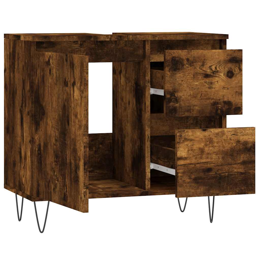 Bathroom Cabinet Smoked Oak 65x33x60 cm Wood Material