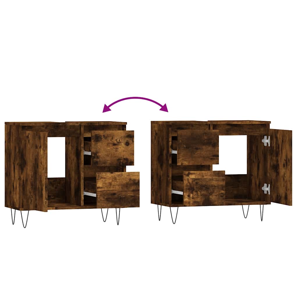 Bathroom Cabinet Smoked Oak 65x33x60 cm Wood Material