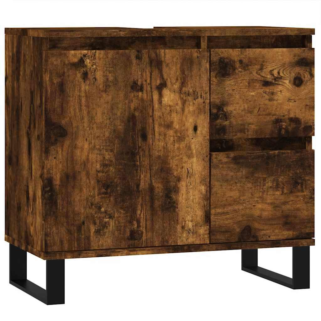 Bathroom Cabinet Smoked Oak 65x33x60 cm Wood Material