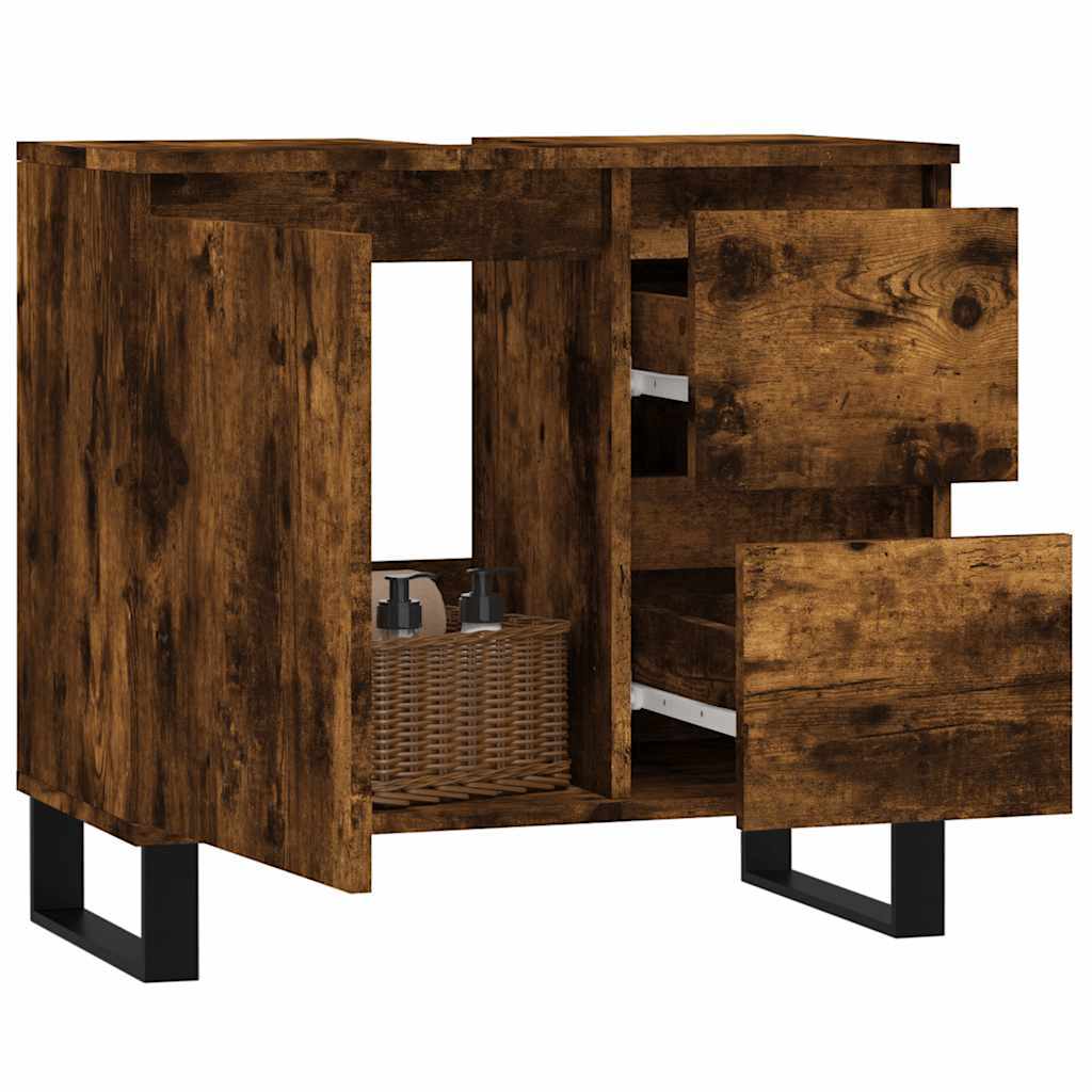 Bathroom Cabinet Smoked Oak 65x33x60 cm Wood Material