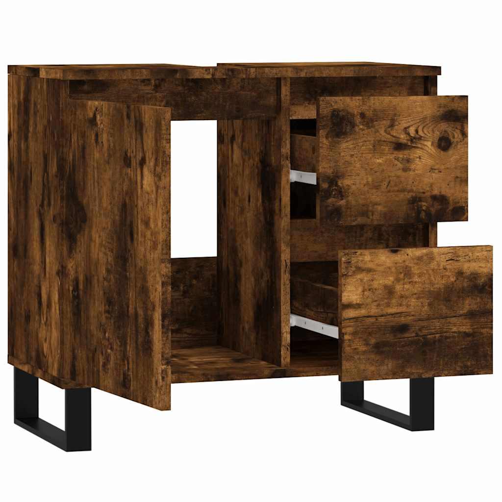 Bathroom Cabinet Smoked Oak 65x33x60 cm Wood Material