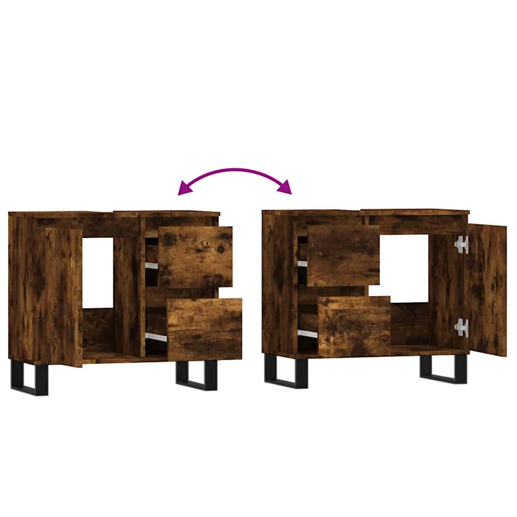 Bathroom Cabinet Smoked Oak 65x33x60 cm Wood Material