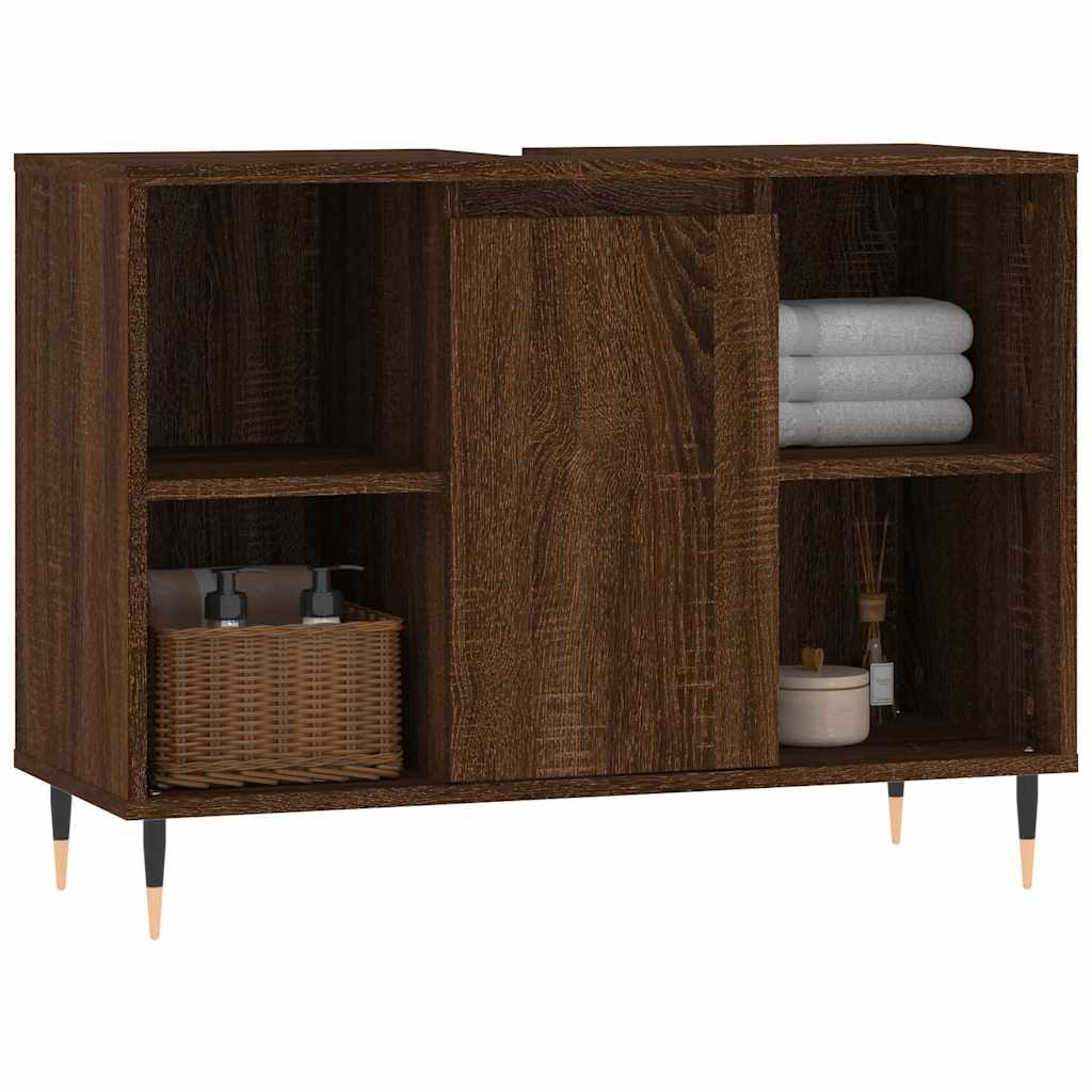 Badschrank Braun Eichen-Optik 80x33x60 cm Holzwerkstoff