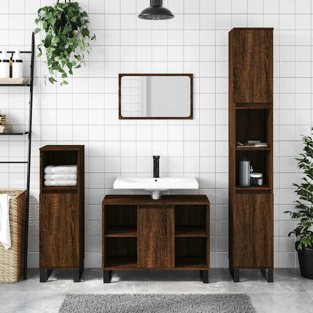 Badschrank Braun Eichen-Optik 80x33x60 cm Holzwerkstoff