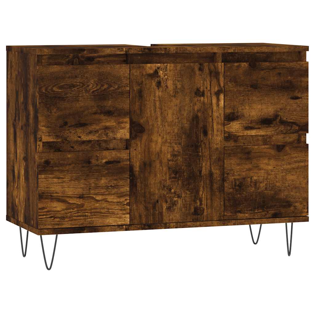 Bathroom Cabinet Smoked Oak 80x33x60 cm Wood Material