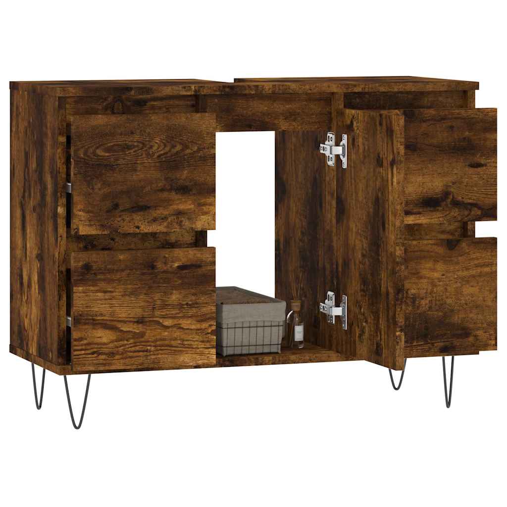 Bathroom Cabinet Smoked Oak 80x33x60 cm Wood Material