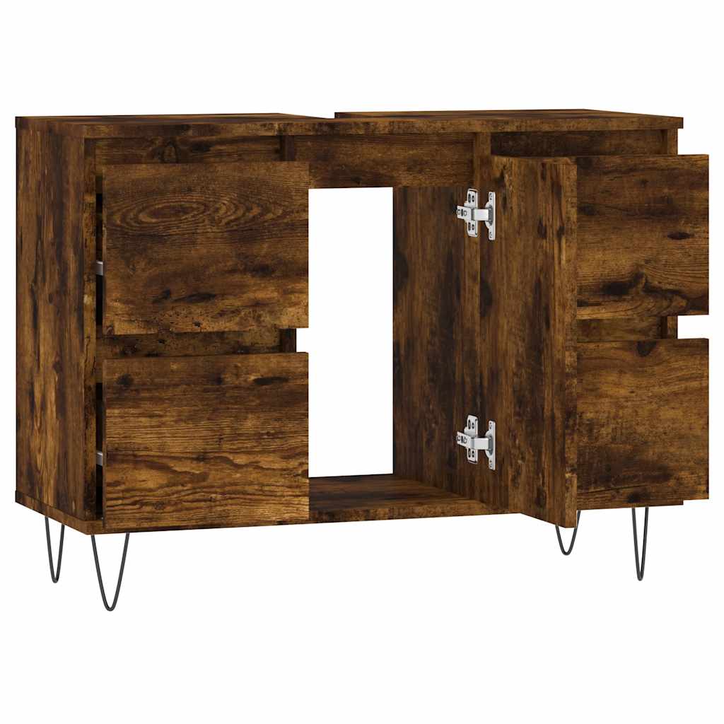 Bathroom Cabinet Smoked Oak 80x33x60 cm Wood Material