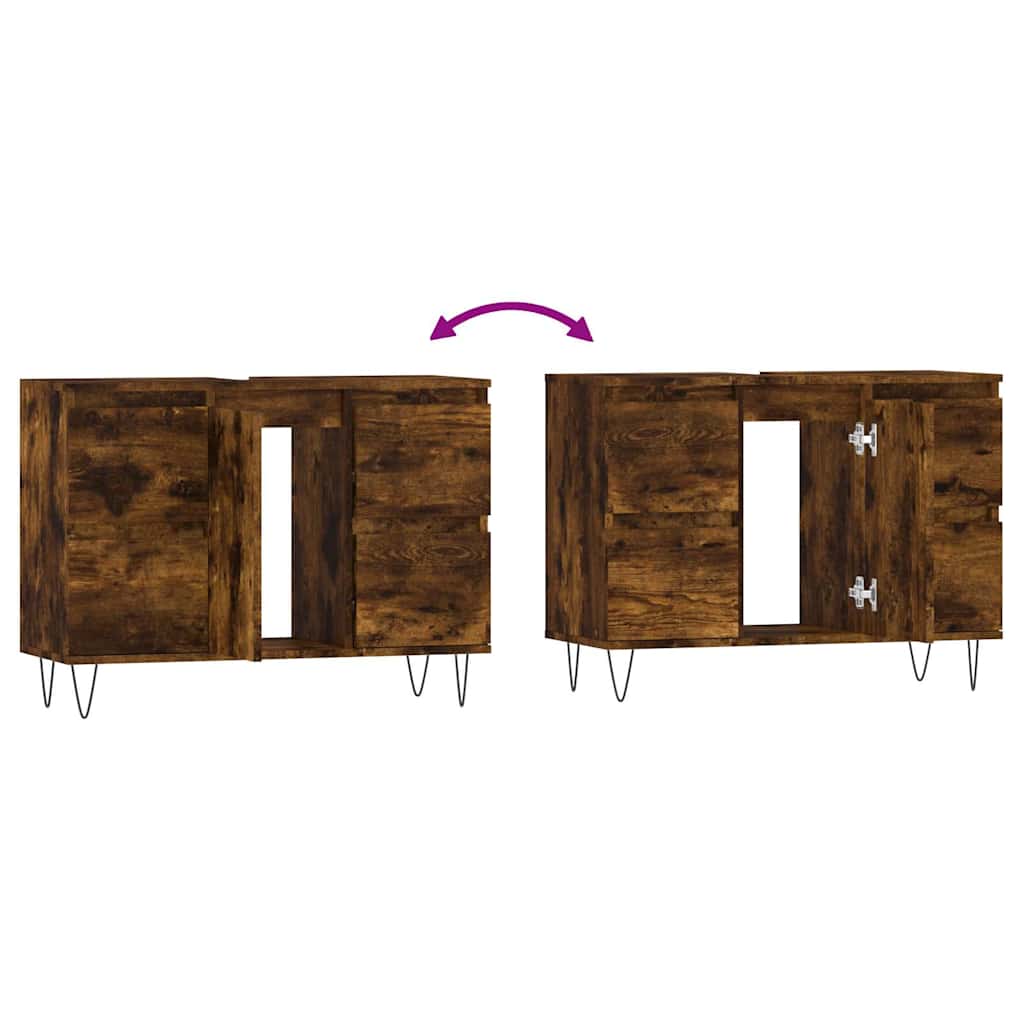 Bathroom Cabinet Smoked Oak 80x33x60 cm Wood Material