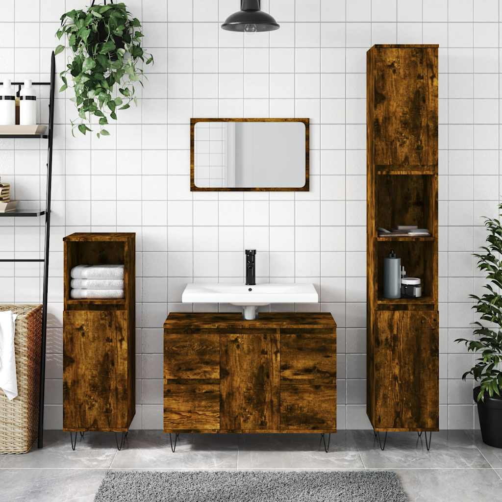 Bathroom Cabinet Smoked Oak 80x33x60 cm Wood Material