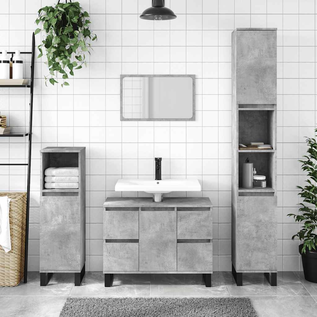 Badschrank Betongrau 80x33x60 cm Holzwerkstoff