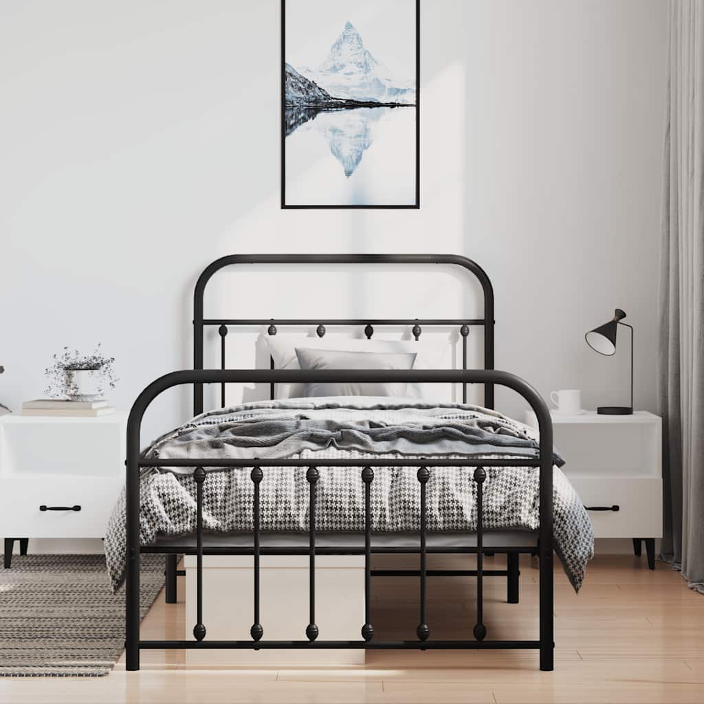Bettgestell mit Kopf- und Fußteil Metall Schwarz 100x190 cm