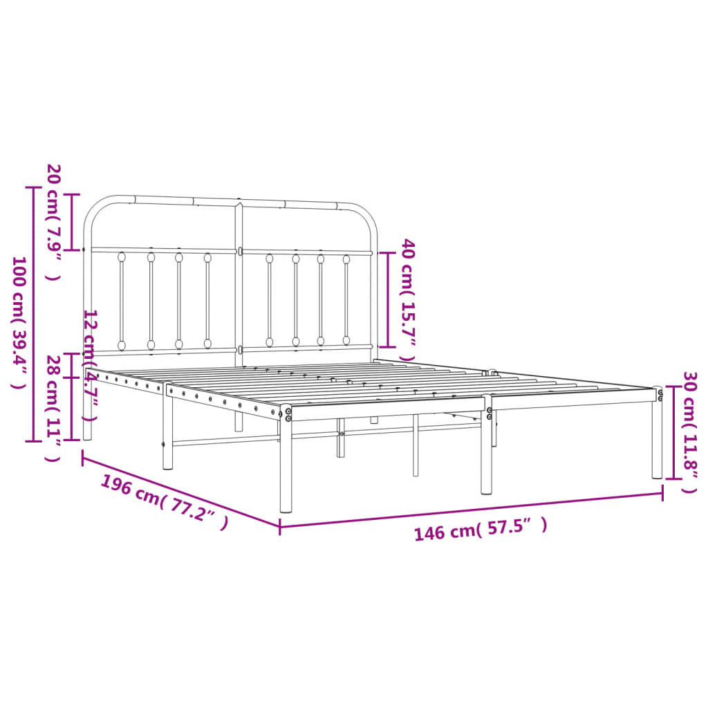 Bed frame with headboard metal white 140x190 cm