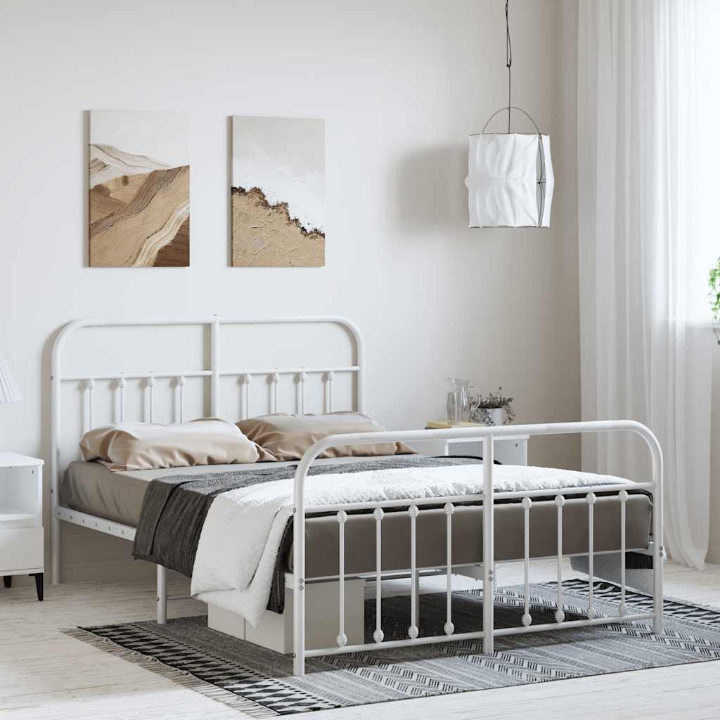 Bettgestell mit Kopf- und Fußteil Metall Weiß 135x190 cm