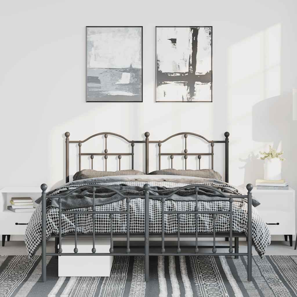 Bettgestell mit Kopf- und Fußteil Metall Schwarz 135x190 cm