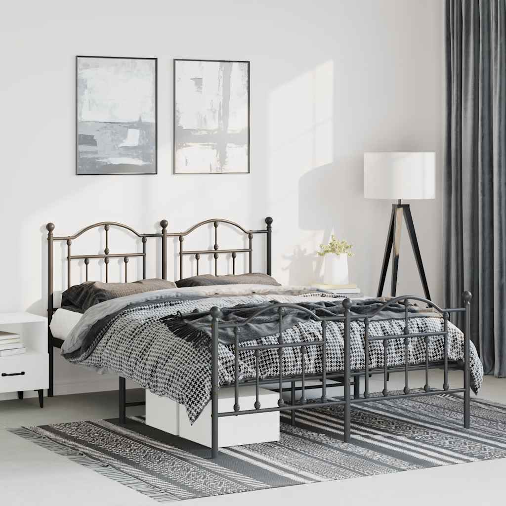 Bettgestell mit Kopf- und Fußteil Metall Schwarz 135x190 cm