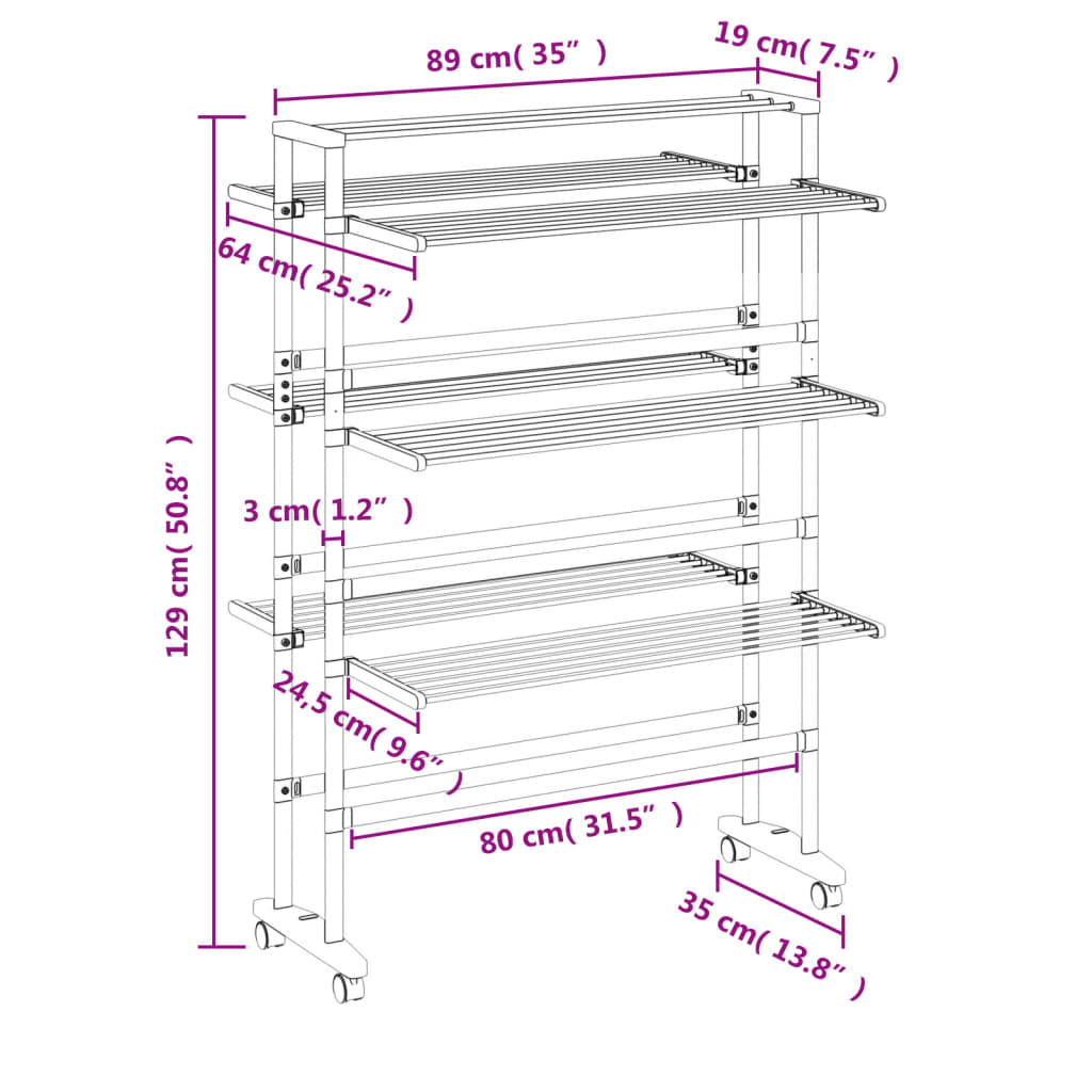 Clothes rack with wheels 89x64x129 cm aluminum