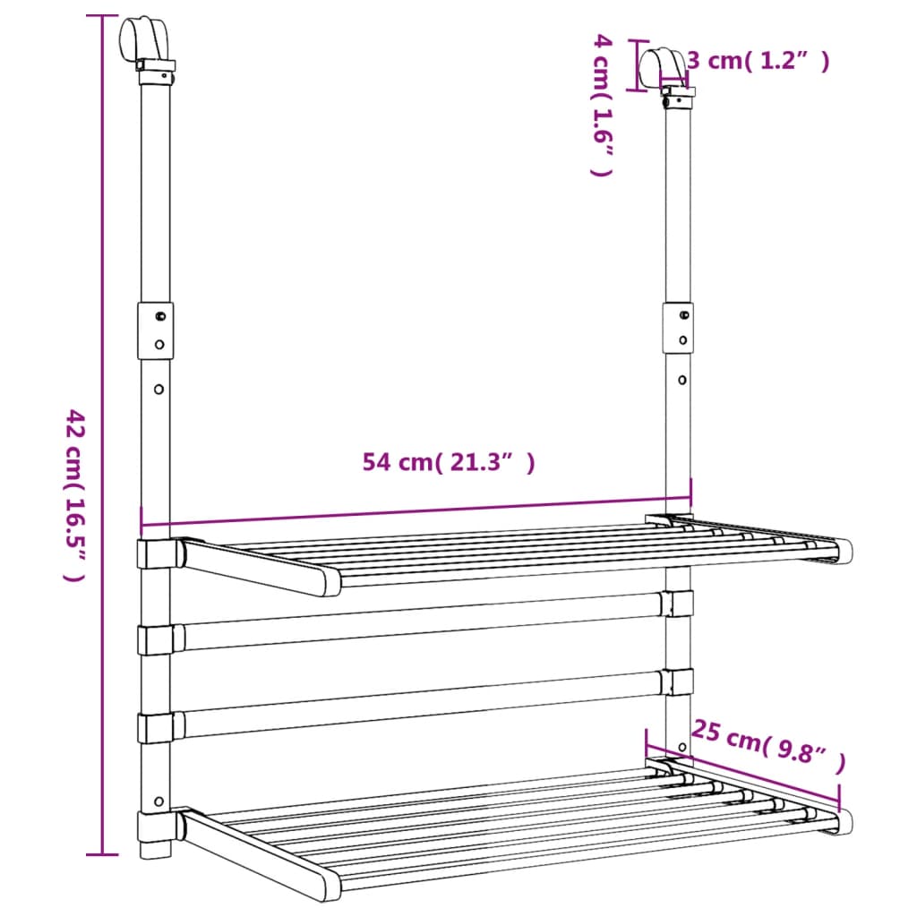 Clothes dryer for balcony 54x25x42 cm aluminum
