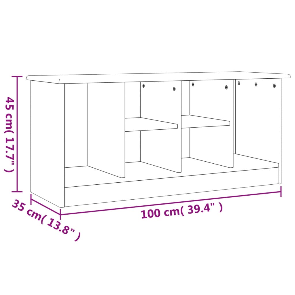Shoe bench ALTA white 100x35x45 cm solid pine wood