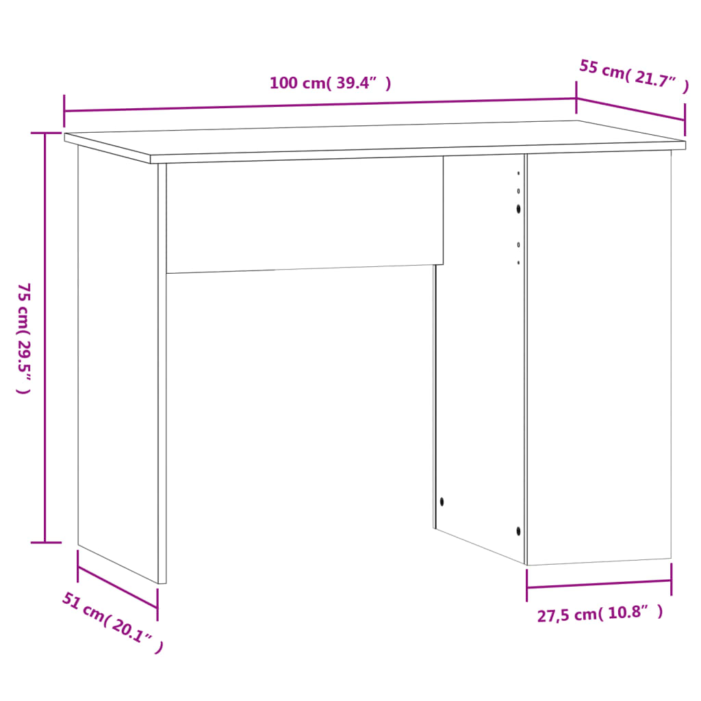 Desk Grey Sonoma 100x55x75 cm Wood Material