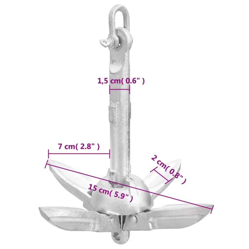 Folding anchor silver 0.7 kg hot-dip galvanized cast iron