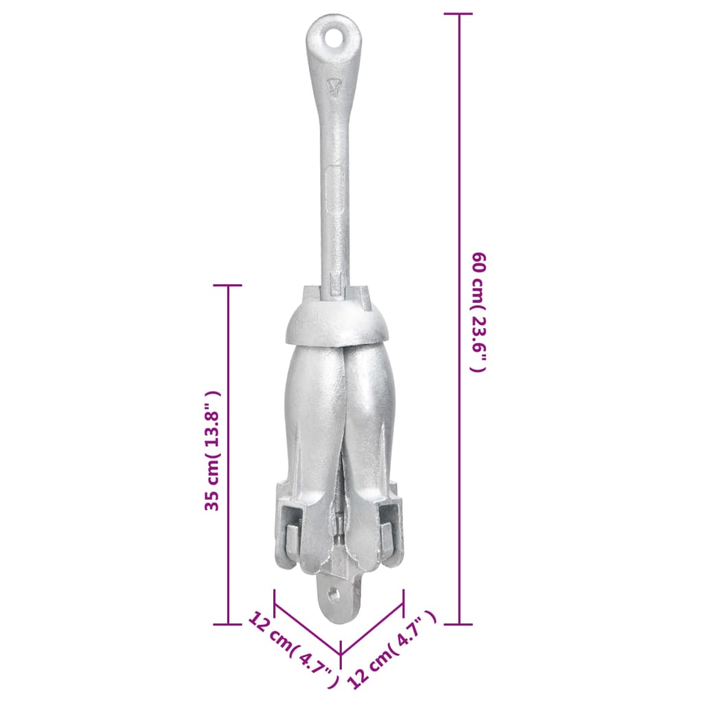 Folding anchor with rope silver 8 kg hot-dip galvanized cast iron