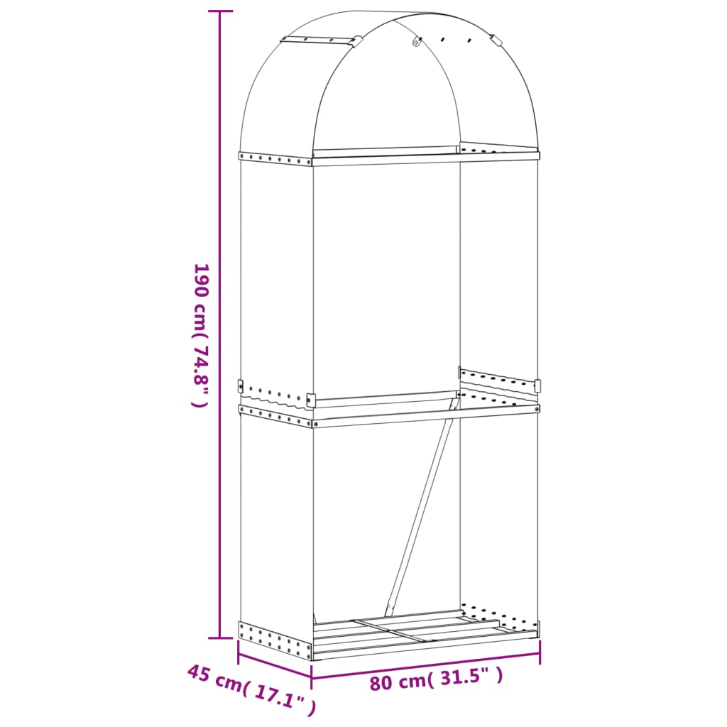 Kaminholzunterstand Holzoptik 80x45x190 cm Verzinkter Stahl
