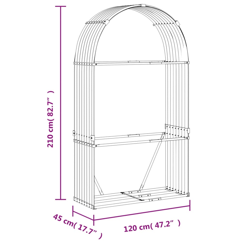 Kaminholzunterstand Holzoptik 120x45x210 cm Verzinkter Stahl