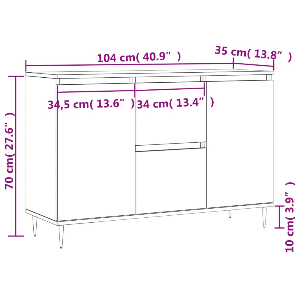 Sideboard Schwarz 101,5x35x70 cm Holzwerkstoff
