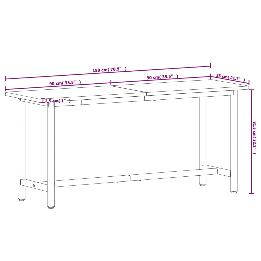 Werkbank 180x55x81,5 cm Massivholz Buche und Metall