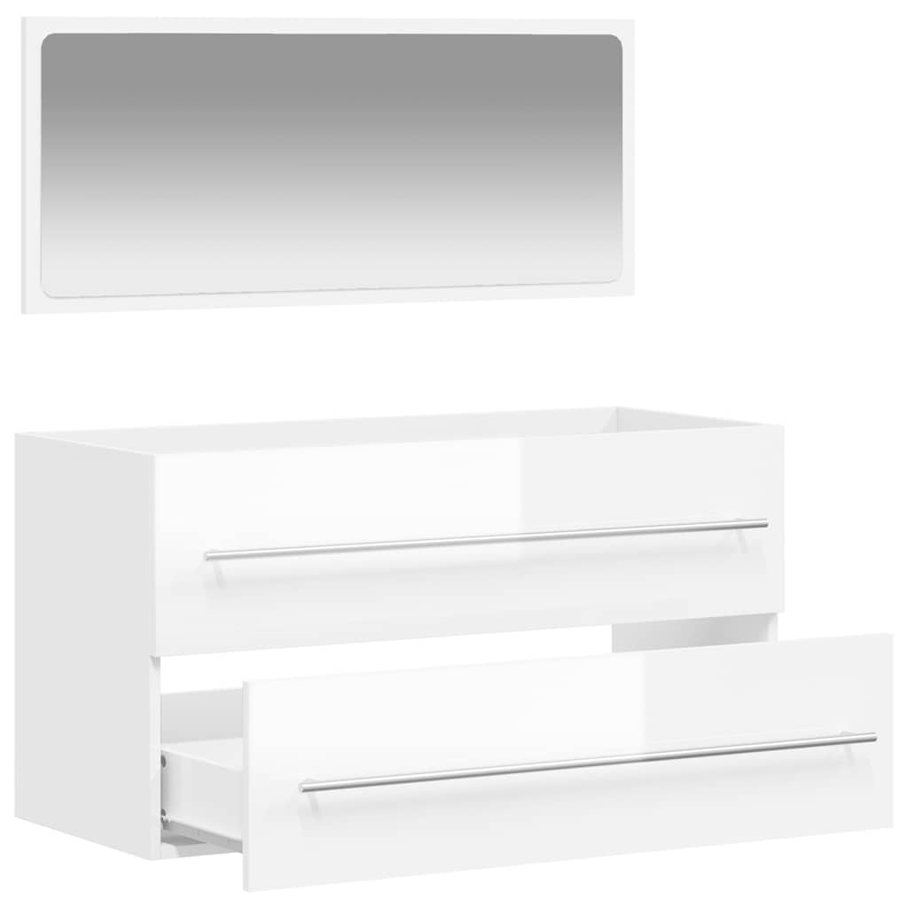 Bathroom cabinet with mirror high-gloss white wood material