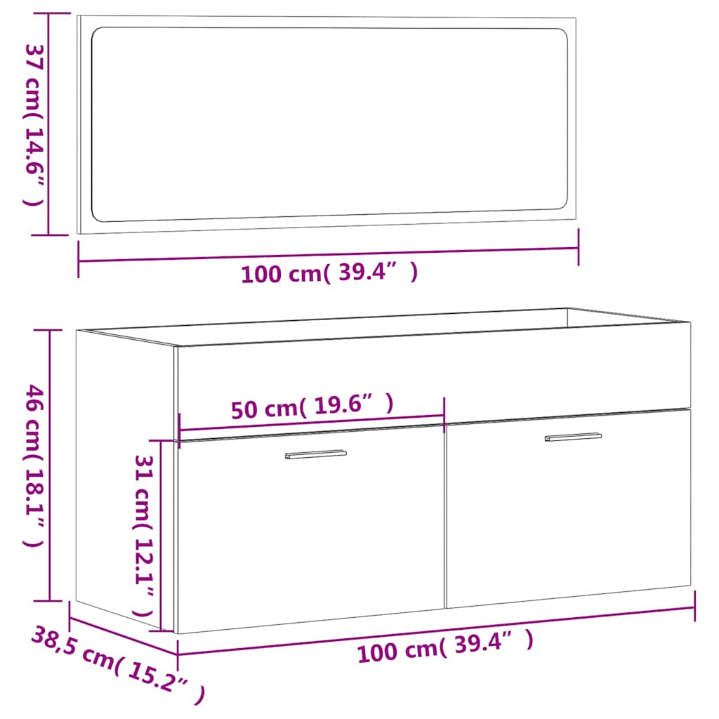 Bathroom cabinet with mirror Sonoma oak wood material