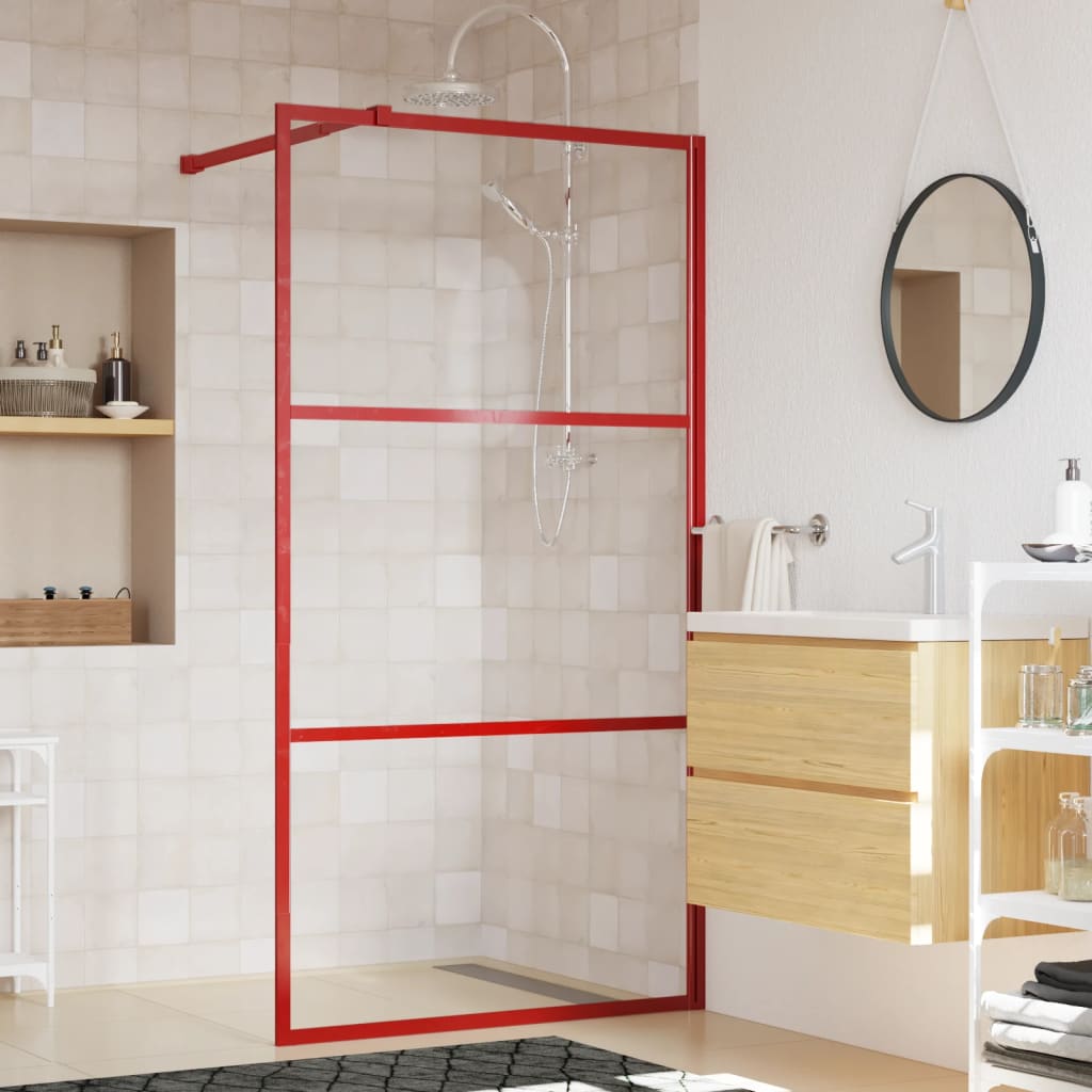 Duschwand für Begehbare Dusche mit ESG Klarglas Rot 115x195 cm
