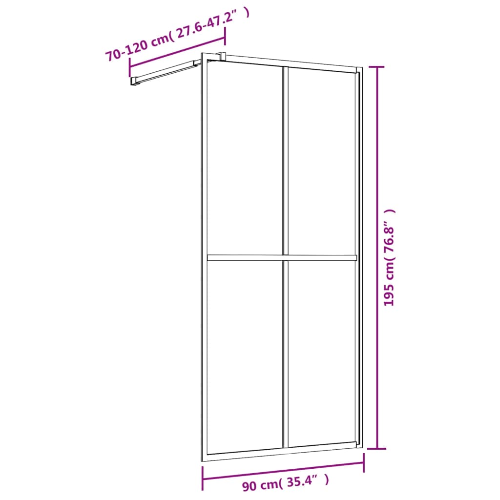 Shower screen for walk-in shower with ESG clear glass Golden 90x195cm