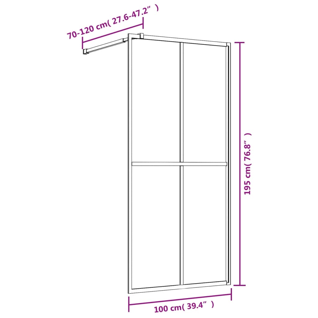 Shower screen for walk-in shower ESG clear glass golden 100x195cm